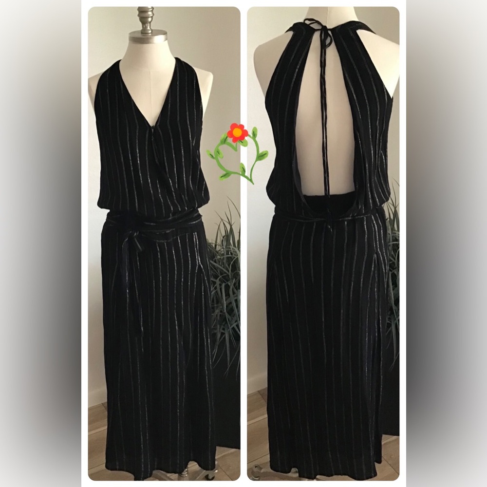 Long Black dress🦩Silver stripes 🌺 color SZ:8